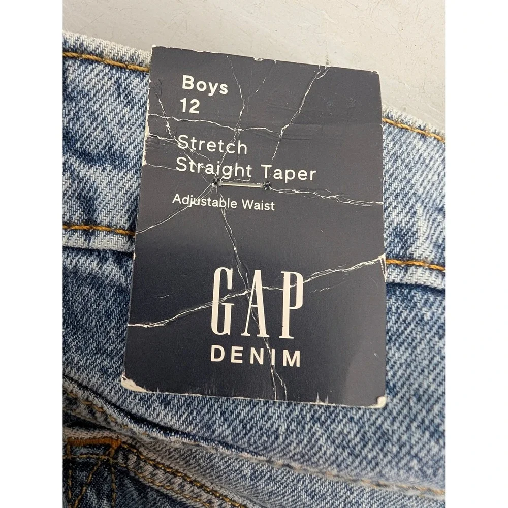 Gap Kids Boys Denim Jeans Blue Stretch Straight Taper Adjustable Waist Sz 12 NWT